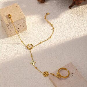 18K Gold-Plated Clover Charm Hand Chain Bracelet